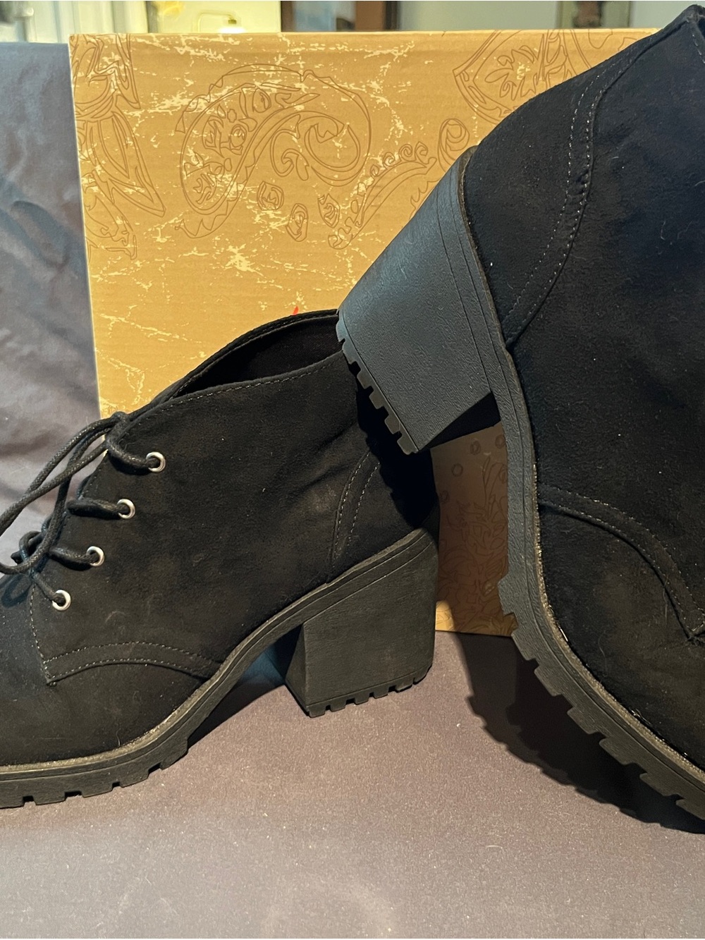 American Rag Areaghan Black Faux Suede Heeled Booties Size 9.5